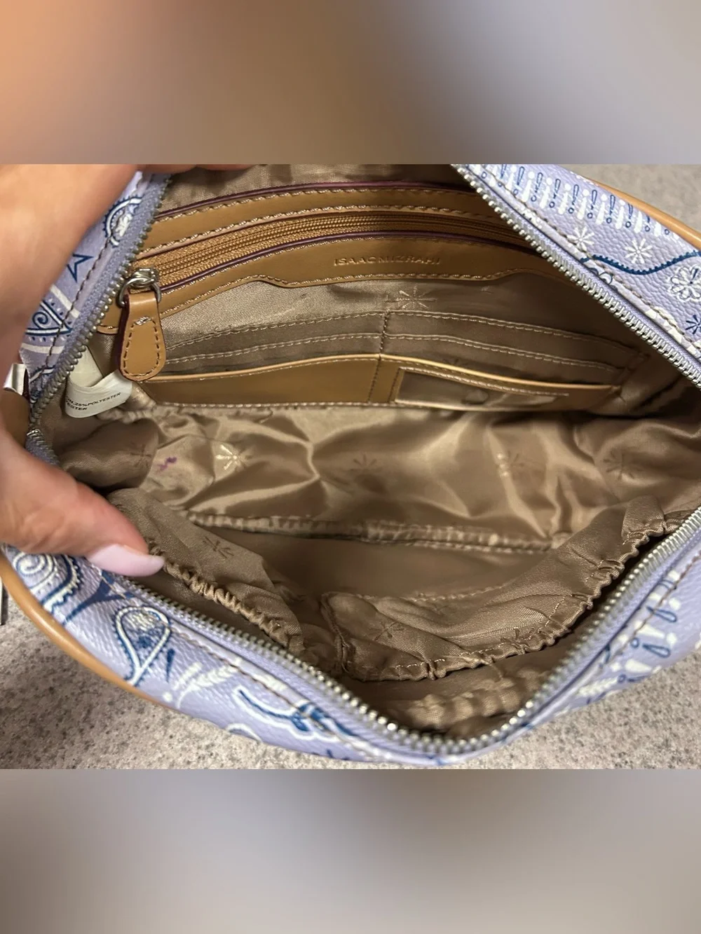 Isaac Mizrahi Lavender and Blue Paisley Print Bag